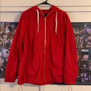 F21 Red Hooded Zip-Up Jacket